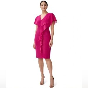 Adrianna Papell Fuchsia Ruffle Midi Dress